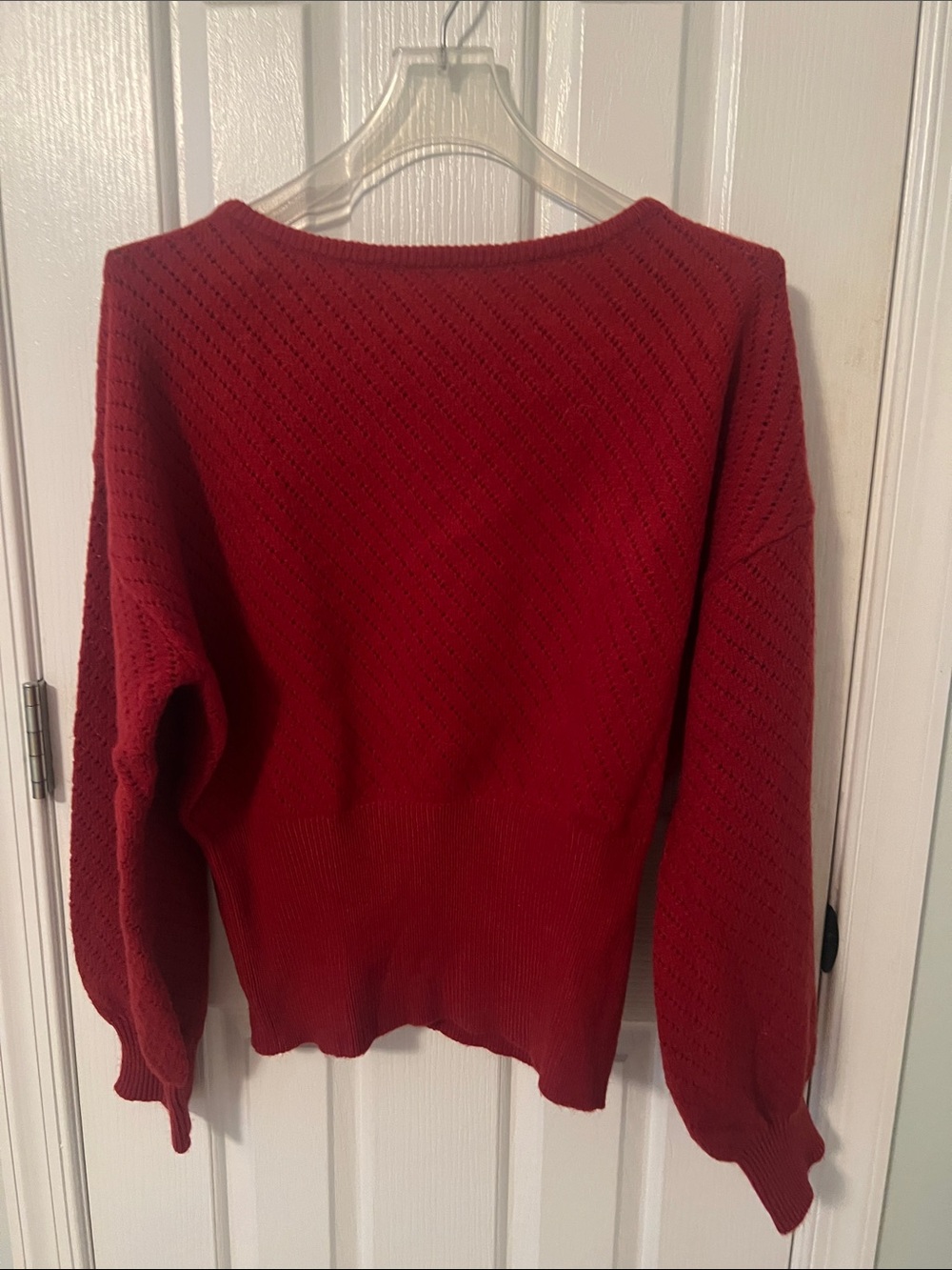 Cupshe Red Open-Knit Crewneck Sweater